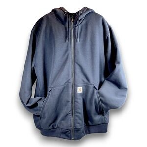 Carhartt Rain Defender Full Zip Sherpa Hoodie Blue Sweatshirt Workwear Outdoor